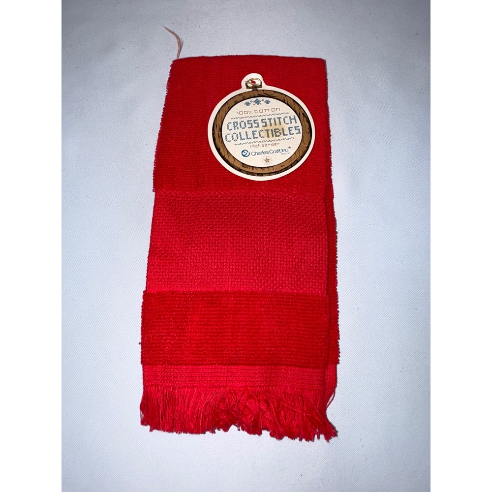 Charles Craft Cross Stitch Collectibles Red Cotton Hand Towel 14 Ct Aida Border
